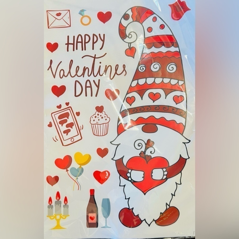 GNOMES Valentine's Love Window Clings  Set Of 9 Sheets NIP